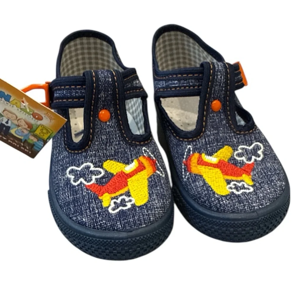 Kids Airplane Denim Shoes - Blue and Yellow